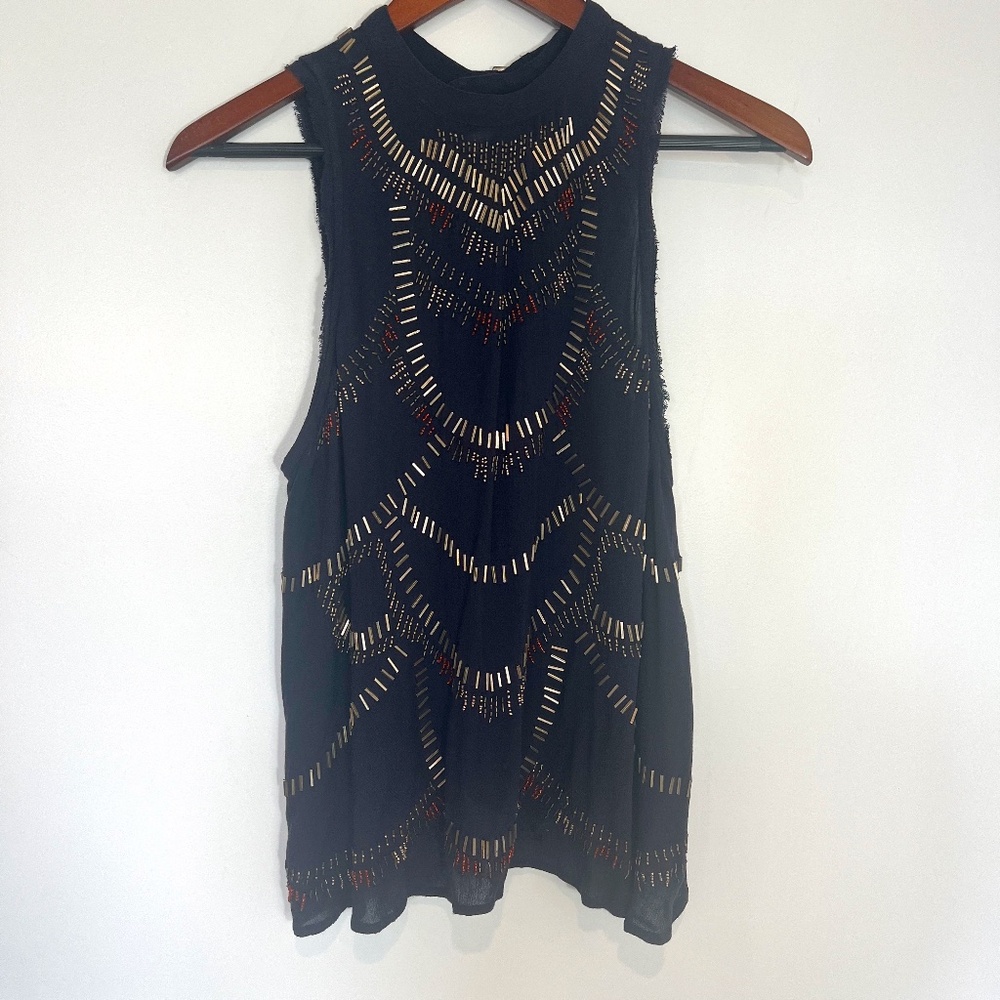 Free People Ferris Wheel Open Back Top Beaded Sequin Embellished Blouse